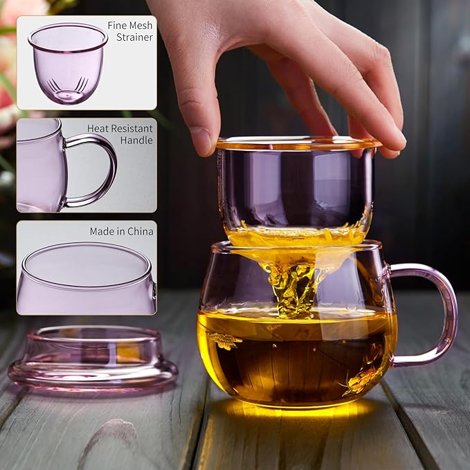 DOPUDO 11oz Pink Glass Tea Cup