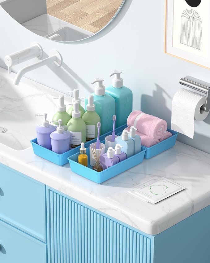 10 Pack Large Size Plastic Drawer Organizers Set, 3 Sizes Desk Drawer Organizer