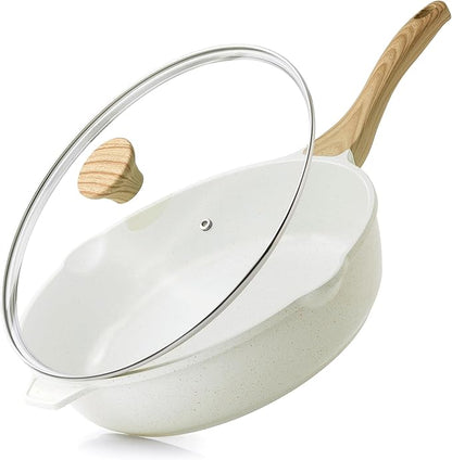 SENSARTE Nonstick Ceramic Saute Pan 12-Inch, 5QT Non-toxic Deep Frying Pan Skillet with Lid, Healthy No Teflon Cookware, Stay Cool Handle, Induction Compatible, PFAS Free