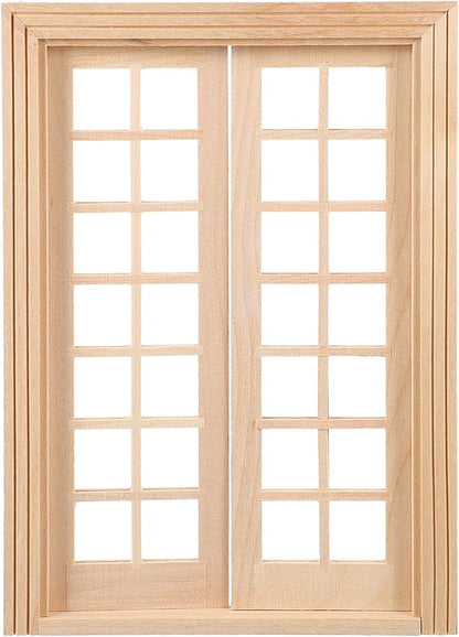 DOITOOL Dollhouse Double Doors 1: 12 Scale Dollhouse Furniture DIY Miniature Doors and Windows Dollhouse Accessories Miniature Window Frames 28 Panes Dollhouse Furniture Model