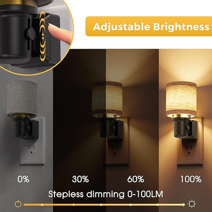 L LOHAS LED Night Lights Plug into Wall, 2 Pack Linen Fabric Cylinder Decor