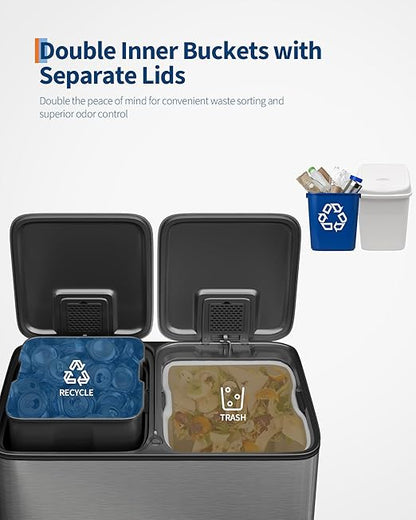 Garvee Double Trash Can, 2 x 10.6 gal Garbage Can