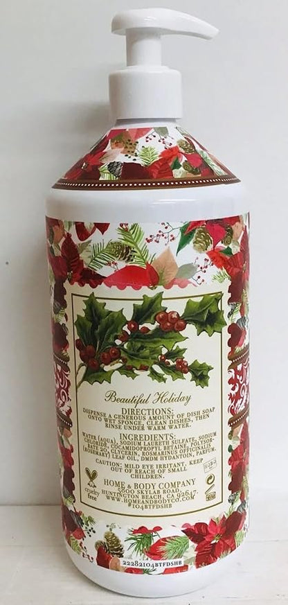 Beautiful Holiday Molly Berry Dish Soap with Essential Oils – 32 fl oz Powerful Grease-Fighting Liquid Soap, Fresh Fruity Scent, Gentle on Hands, Effective Kitchen Cleaning