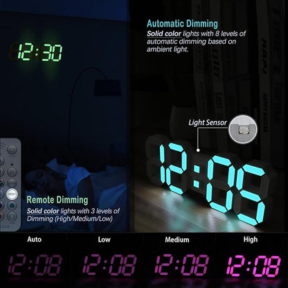 KOSUMOSU LED Wall Clock 15" RGB Digital LED Clock