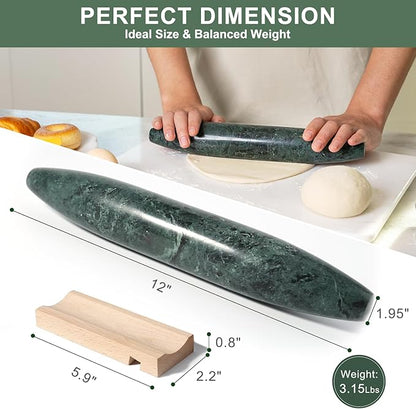 Natural Marble French Rolling Pin, 12 inch Kitchen Baking Tool