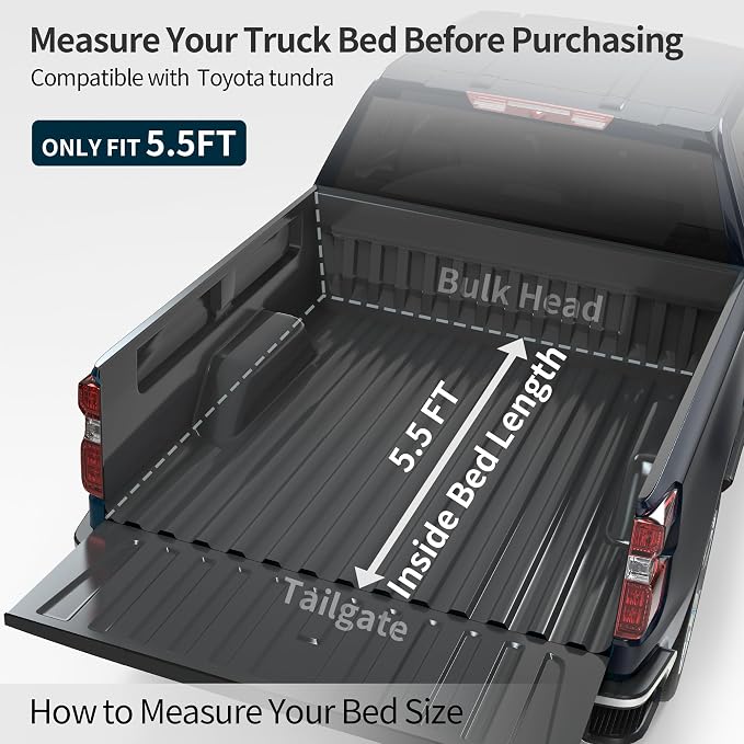 OEDRO FRP Hard Tri-fold Tonneau Cover Fits for Toyota Tundra 2022 2023 2024 2025 2026 (Excl. Trail) 5.5ft Bed with Deck Rail System, Weather-Resistant