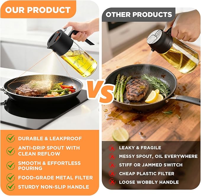 PLAPITATE 2Pcs 17oz Premium Olive Oil Sprayer