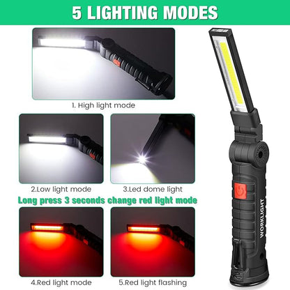 Honoson 4 Pieces LED Work Light Cob Rechargeable Work Flashlight with Magnetic Base, Hanging Hook and 360° Rotate 5 Modes Portable LED Flashlight for Car Repair, Household and Outdoor(Large)