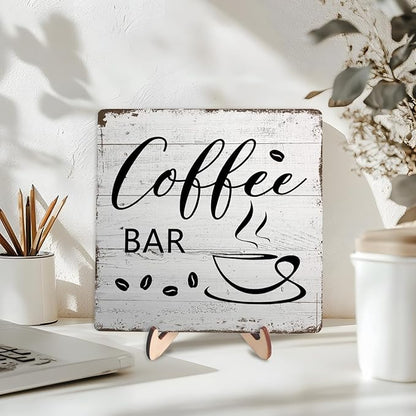 Coffee Bar Decor Sign – Rustic Wooden Plaque