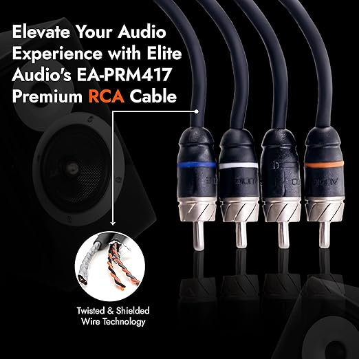 Elite Audio Premium Series 17ft. 4-Channel Car Audio RCA Cable – Double Shielded