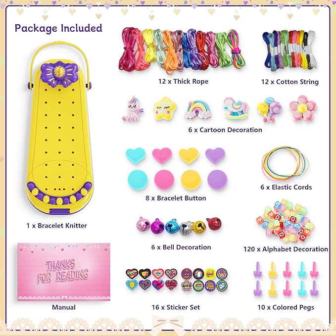 Friendship Bracelet Making Kit for Girls - DIY Bracelets Maker Art and Craft Kits for Kids - Jewelry String braiding Set Toys for Age 6 7 8 9 10 11 12 Year Old Girl Christmas Birthday Gifts - Yellow