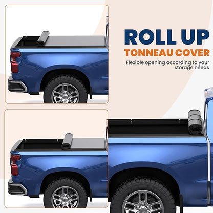 KUIPERAUTO 6.5FT Roll-Up Soft Vinyl Truck Bed Tonneau Cover Compatible for 07-13 Chevy Chevrolet Silverado/GMC Sierra 1500| 07-14 Silverado/Sierra 2500HD 3500HD Fleetside On Top -78 Inch