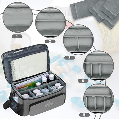 Medicine Storage Bag, Medical Bag Pill Bottle Organizer for Emergency, Medicine Box Empty with Small Portable Pouch, First Aid Box for Travel and Home Storage