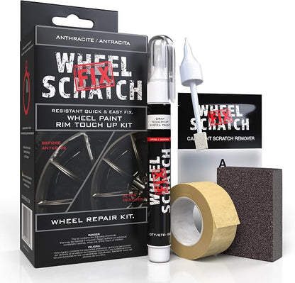 Wheel Scratch Fix® Gray Touch Up Paint for Cars - DIY Alloy Wheel Repair Kit, Curb Rash Remover with Fast-Drying Pen - Long-Lasting OEM Finish Car Rim Paint for Scuffs and Chips at Home (Anthracite)