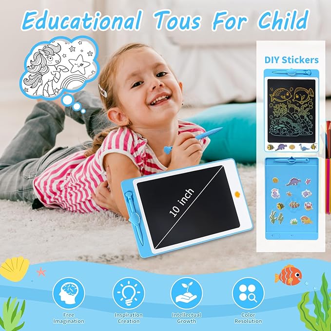 LCD Writing Tablet Doodle Board, 10 Inch Portable Drawing Board for Kids Reusable Writing Pad for Toddlers Educational Learning Toys Gifts for 3 4 5 6 7 8 Years Old Girls Boys (Blue, 10 inch)