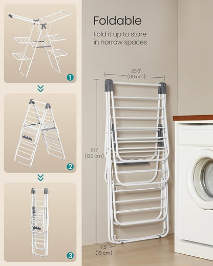 SONGMICS Clothes Drying Rack, Foldable 3-Level Laundry Rack, Free-Standing