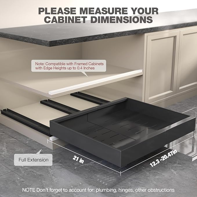 Seinloes 4 Pack Pull Out Cabinet Organizer 21" Deep, Full Extension 3 Slide