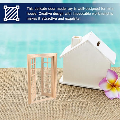 DOITOOL Dollhouse Double Doors 1: 12 Scale Dollhouse Furniture DIY Miniature Doors and Windows Dollhouse Accessories Miniature Window Frames 28 Panes Dollhouse Furniture Model