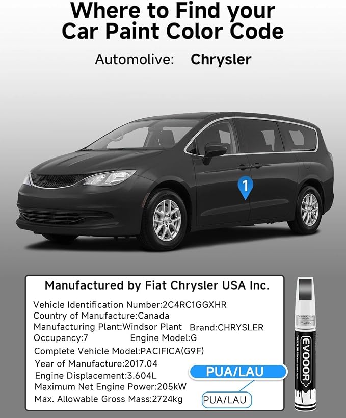 Granite Crystal Metallic(PAU/LAU) Touch Up Paint Compatible with Chrysler Exact Match 2 in 1 Touch up Paint for Chips and Nicks Repair with 2pcs Disposable Micro Applicators