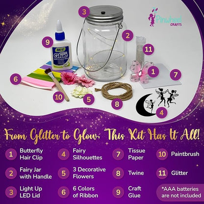 Pinwheel Crafts Fairy Lantern Toy for Kids Age 6-8 8-12+ Years - Make Your Own Night Light - Fairy Jar Gift for Girls with Led Light - Arts and Crafts Kit for Kids