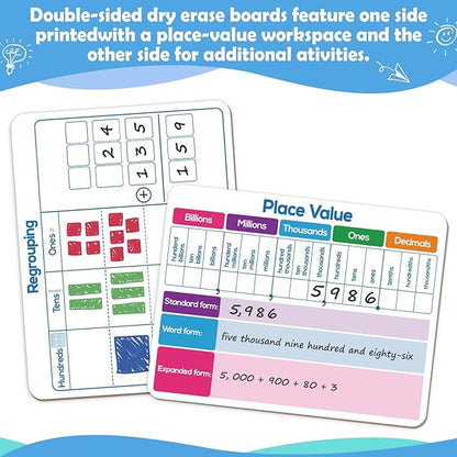 Dry Erase Place Value Whiteboard,9" x 12" Double Sided Dry Erase Boards for Kids for Teaching Place Values from Billions to Decimal Numbers,Math Manipulatives White Board for Students