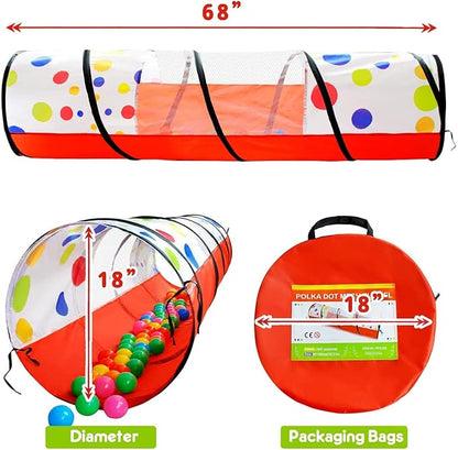 PigPigPen Kids Tunnel for Toddlers,Pop Up Play Tunnel Tent for Babies or Dogs, Indoor & Outdoor Toys for Kids Backyard Playset (Red Spots Play Tunnel)