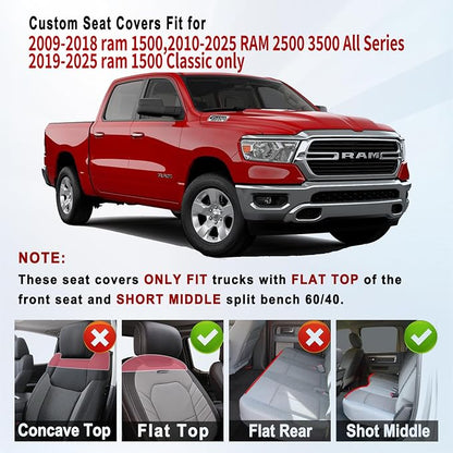 Huidasource Dodge Ram Seat Covers, Front & Rear Pickup Truck Leather Seat Cover Fit for 2009-2018 1500, 2010-2025 2500/3500 Crew Mega Cab, 2019-2025 ram 1500 Classic only (Full Set/Black)