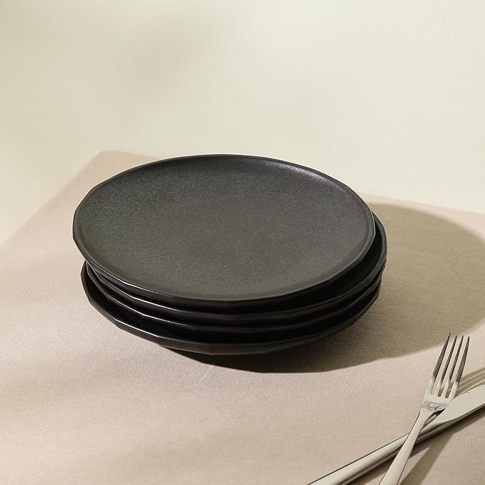 Stone Lain Rio 4-Piece Salad Plate Set Stoneware, Black