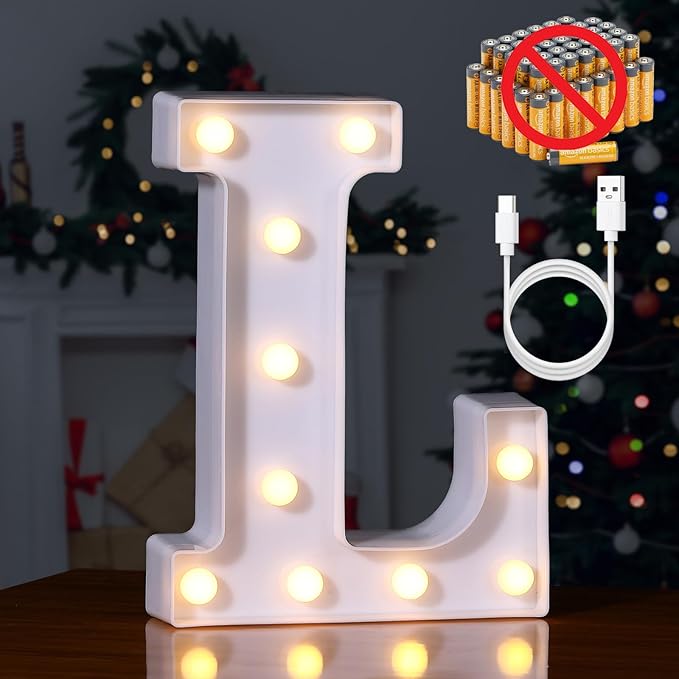 Foaky Rechargeable LED Letter Lights Sign Marquee Light Up Letters Sign for Night Light Wedding/Birthday Party Christmas Lamp Home Bar Decoration (L)