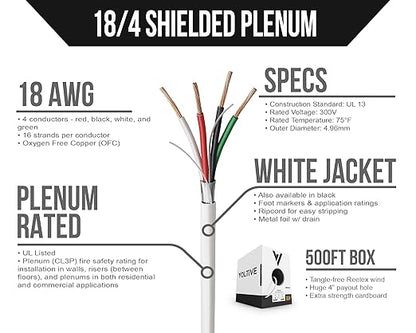 Voltive 18/4 Shielded Low Voltage Wire, Plenum CL3P, 500ft