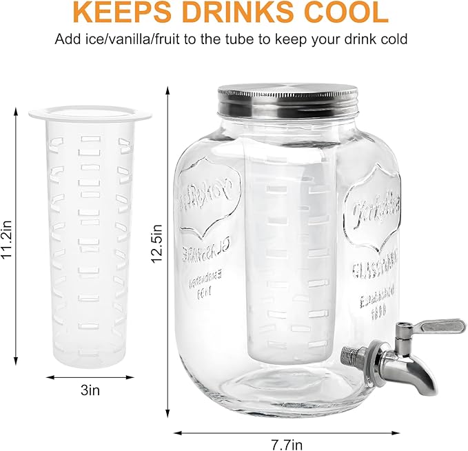 2 Gallon Glass Beverage Dispenser