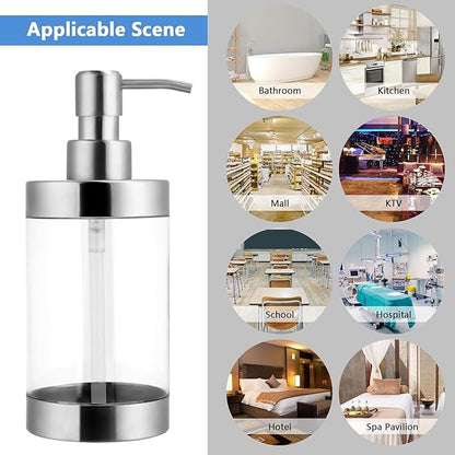 Dish Soap Dispenser Stainless Steel Case Acrylic Liner Hand Pump Dispenser
