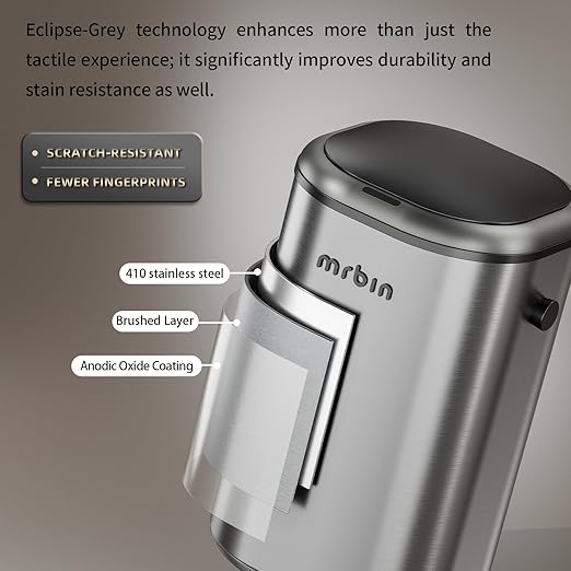 MRBIN Stainless Steel Adsorption Motion Sensor Trash Can Removable, 18L /