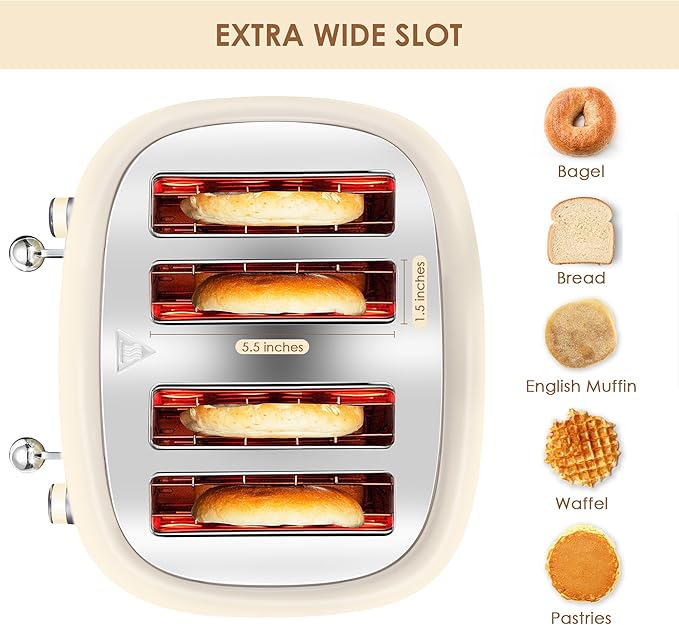 4 Slice Toaster Roter Mond Retro Stainless Steel