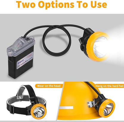 Rechargeable LED Mining Headlamp, Super Bright Safety Head Torch with 1+2 LEDs and Battery Pack, Waterproof Hard Hat Cap Light, Durable Coal Miner Headlight for Caving, Tunneling, Outdoor Work