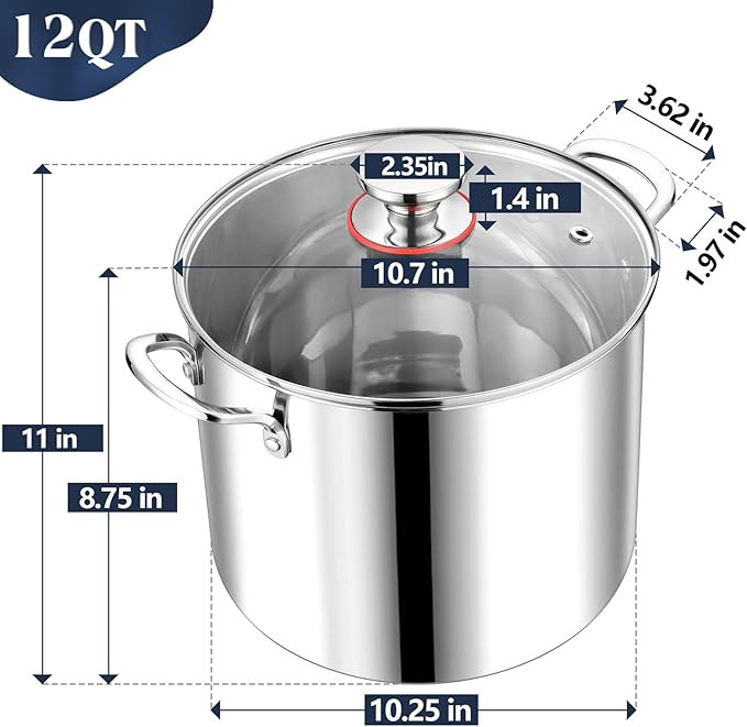 P&P CHEF 12 Quart Stainless Steel Stock Pot
