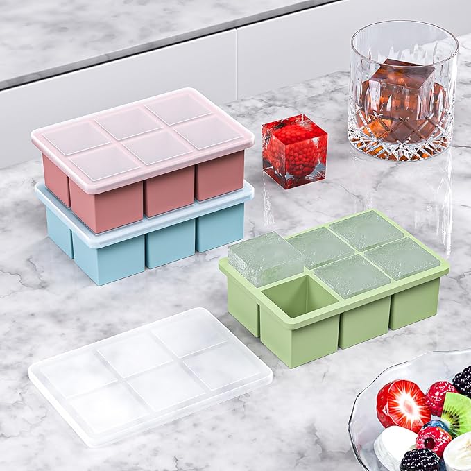 Large Ice Cube Tray for Whiskey 3 Pack, HANCELANT Big Silicone Square Ice Cube