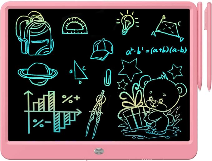 FLUESTON LCD Writing Tablet, Doodle Board Toys Gifts for 3-8 Year Old Girls Boys, 15 Inch Colorful Electronic Board Drawing Pad for Kids, Gifts for Toddler Educational Learning Travel Birthday, Pink