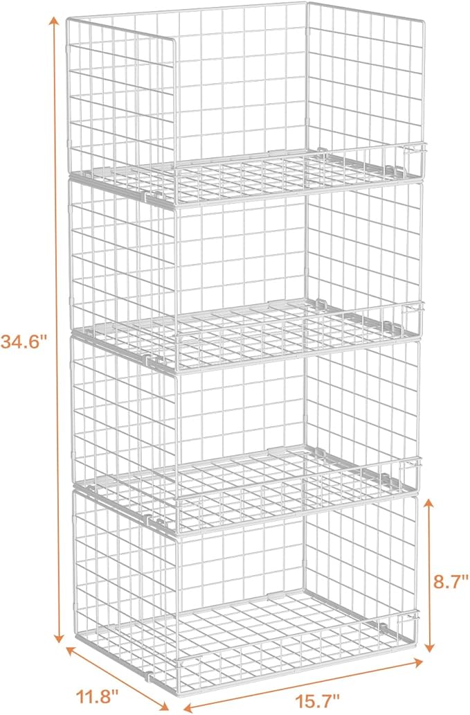 Yociyoga 4-Tier Stackable Closet Organizers and Storage Basket, Foldable Closet