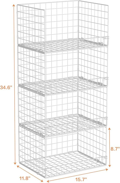 Yociyoga 4-Tier Stackable Closet Organizers and Storage Basket, Foldable Closet
