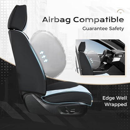 Coverado Car Seat Covers, Front Covers for Cars, Car Seat Cover Front Seats, Automotive Seat Cover, Waterproof, Leather Car Seat Cushion, Universal Interior Seat Protectors for Most Cars Black-Bule