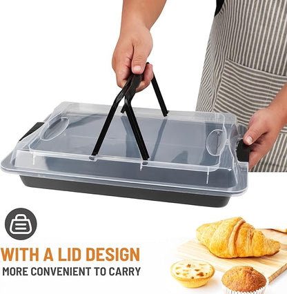 Sheet Cake Pan with Lid, Non-Stick Ceramic Coating Baking Pan, Oven Safe 450°F