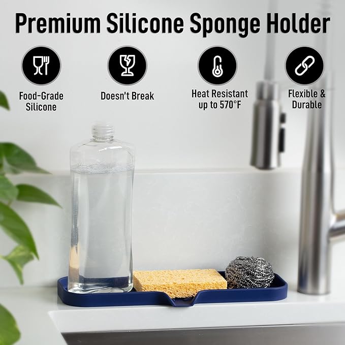 Zulay Kitchen Large Silicone Sponge Holder – Flexible Sink Organizer Tray