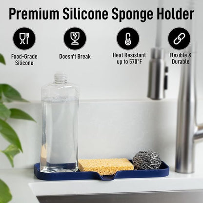 Zulay Kitchen Large Silicone Sponge Holder – Flexible Sink Organizer Tray
