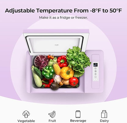 BougeRV Purple 23Quart Portable Refrigerator, 12 Volt Fridge 22L, Portable Freezer Compressor Cooler 12/24V DC 110~240 Volt AC for Truck Van RV Camper -8℉~50℉