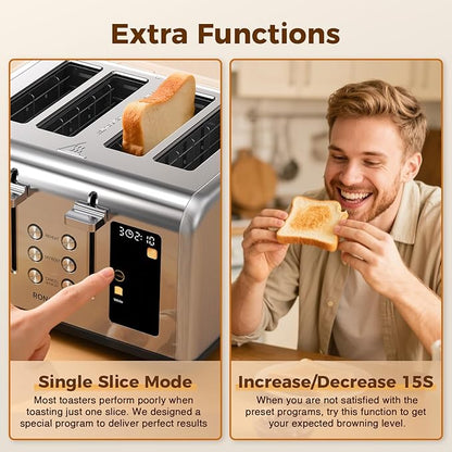 4 Slice Touch Screen Toaster, Easy-to-Use Digital Stainless Steel Toaster