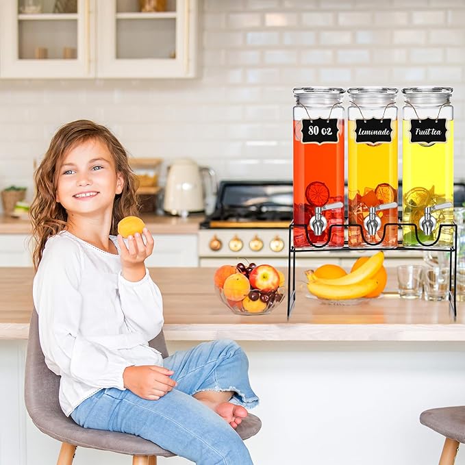 3 Pack 80 oz Tall Glass Drink Dispenser