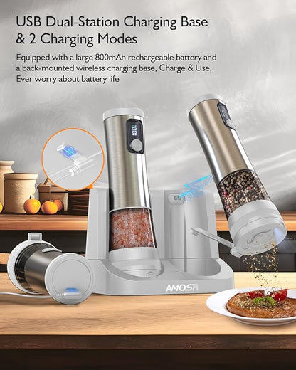 Electric Salt and Pepper Grinder Set, Upgraded 2-Speed Setting, External 5