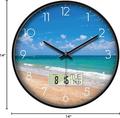 Modern Wall Clocks with Calendar and Date Ocean Wave Sea Beach Digital Clock