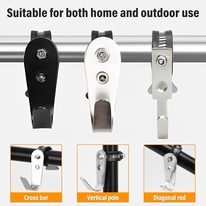 Tube Rod Hooks,Stainless Steel Adjustable J Hooks, for 0.83"-1.5" in (21-38mm) Inner Dia Adjustable Rod,Bathroom Wardrobe Pipe Hanger,Large U Hooks (2 Pack)